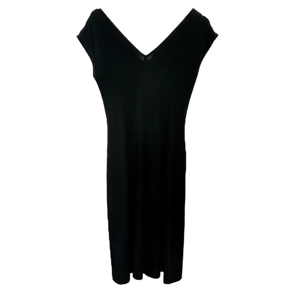 London Times Black Front Twist Knot V-Neck Midi Short Cap Sleeve Sheath Dress - Picture 2 of 9